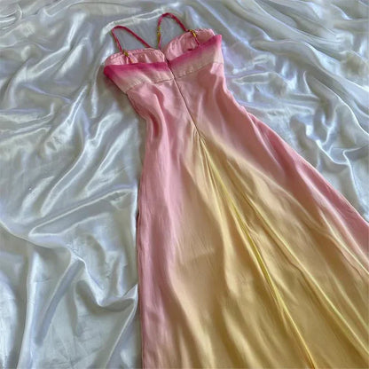 Ethereal Ombre Chiffon Evening Gown Tiered Ruffles Beaded Evening Gown,AST2311
