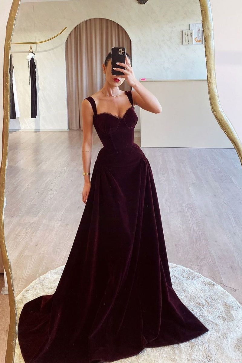 Exquisitetti Strap Backless Velvet Tailored Prom Dress
