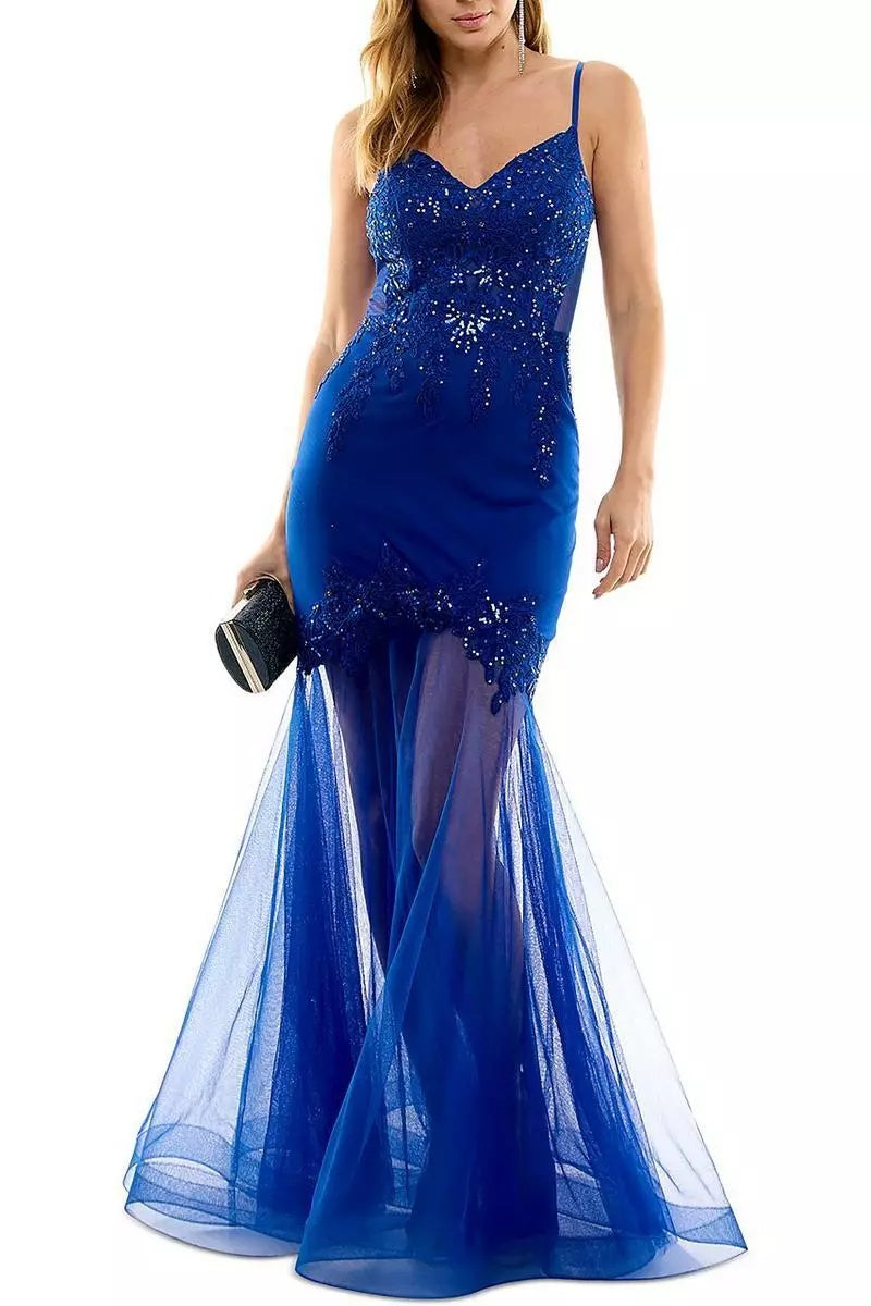 Fabulous Bluetti Strap Sleeveless Tulle Prom Dress