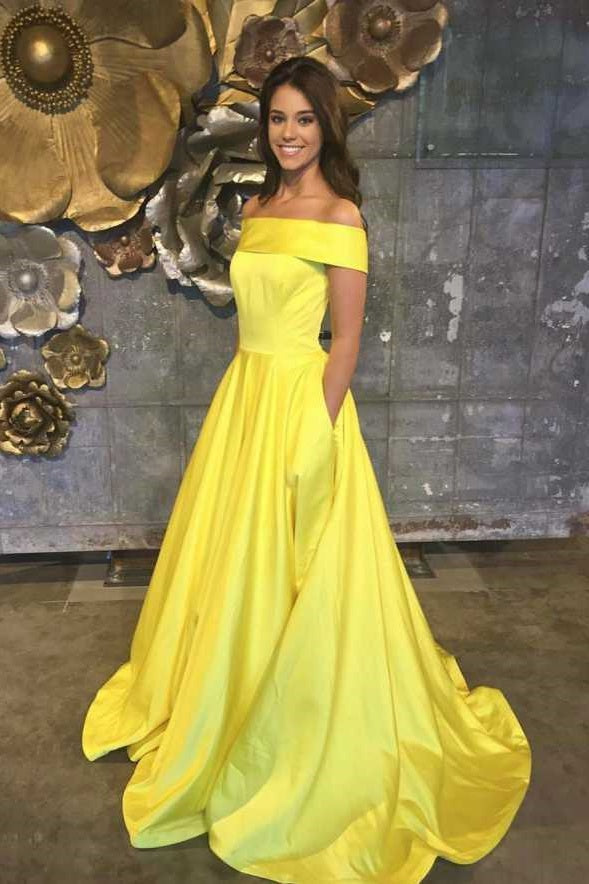 Fabulous Daffodil Off-the-shoulder Satin Draped Couture Prom Dress