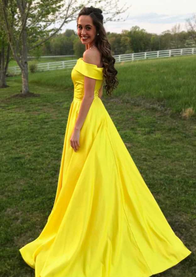 Fabulous Daffodil Off-the-shoulder Satin Draped Couture Prom Dress