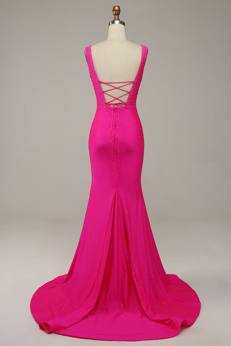 Fabulous Fuchsia Wide Shoulder Straps Backless Slimming Prom Dress
