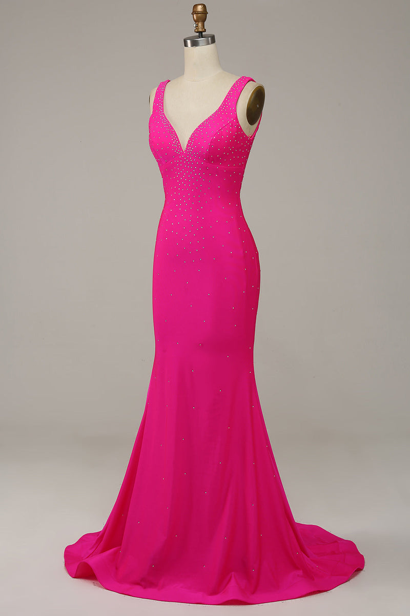 Fabulous Fuchsia Wide Shoulder Straps Backless Slimming Prom Dress