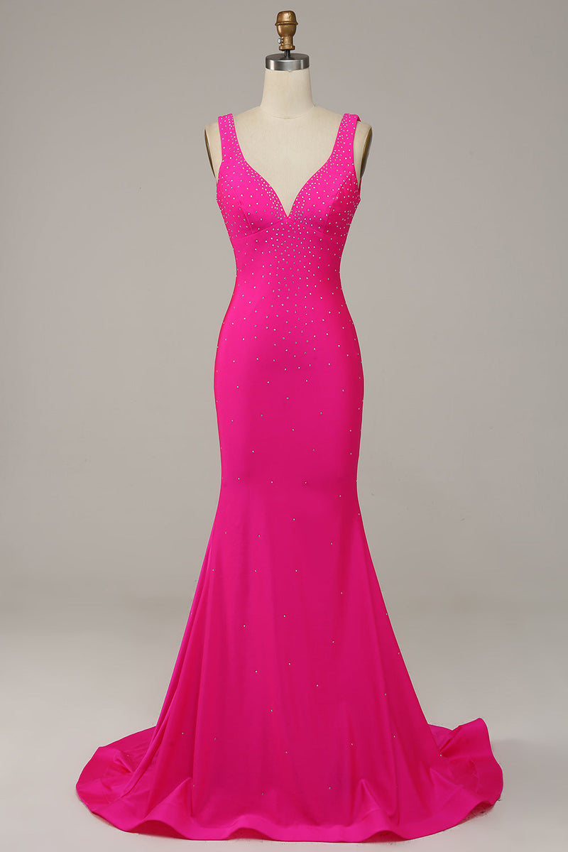 Fabulous Fuchsia Wide Shoulder Straps Backless Slimming Prom Dress