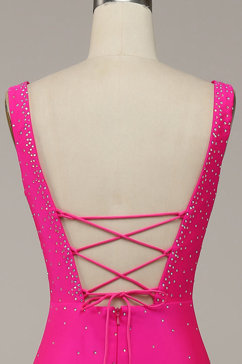 Fabulous Fuchsia Wide Shoulder Straps Backless Slimming Prom Dress
