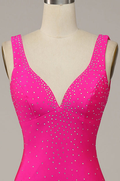 Fabulous Fuchsia Wide Shoulder Straps Backless Slimming Prom Dress