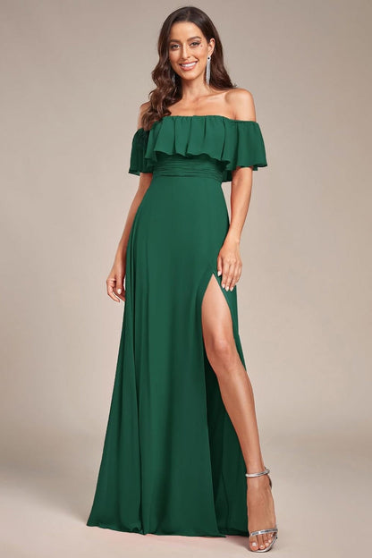 Fabulous Green Off-the-shoulder ChiffonComfortable Prom Dress