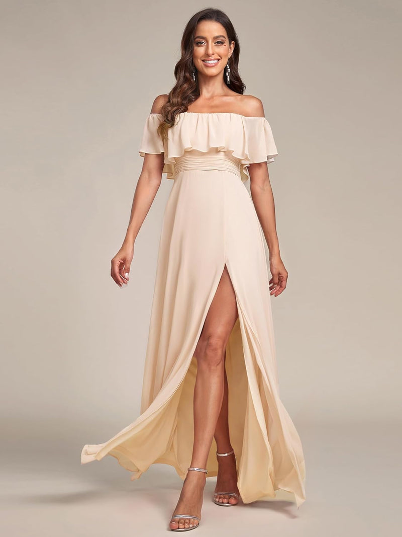 Fabulous Green Off-the-shoulder ChiffonComfortable Prom Dress