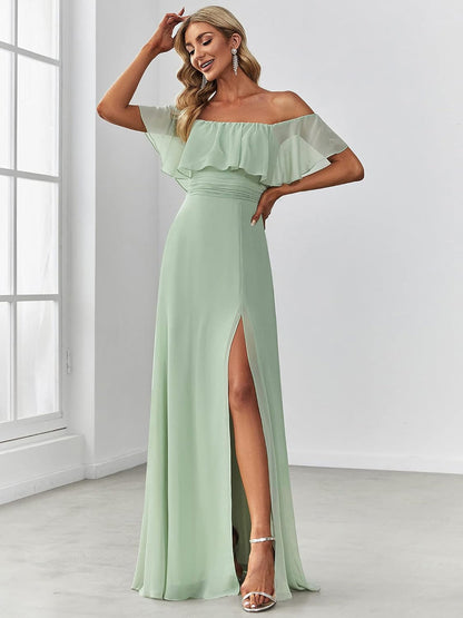 Fabulous Green Off-the-shoulder ChiffonComfortable Prom Dress