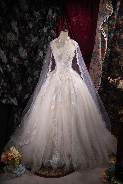 Fairy A-line Long Wedding Dresses Tulle Appliques White Bridal Gowns Sleeveless Sweetheart Bridal Dresses