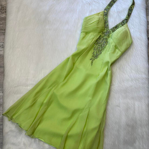 Fairy Halter Sheath Short Prom Dresses, Chiffon Green Homecoming Dresses Birthday Dresses