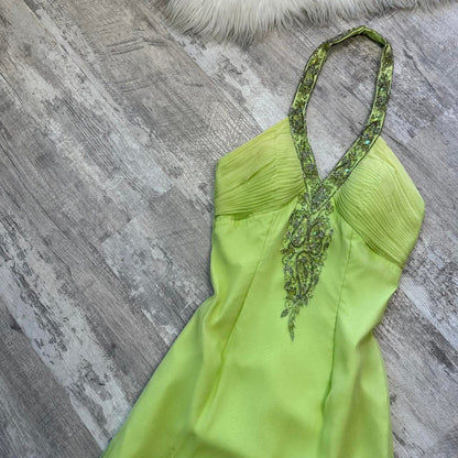 Fairy Halter Sheath Short Prom Dresses, Chiffon Green Homecoming Dresses Birthday Dresses