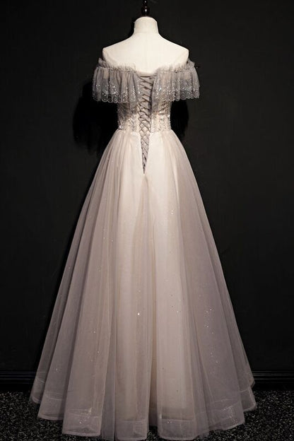 Fairy Off the Shoulder Silver Formal Dress