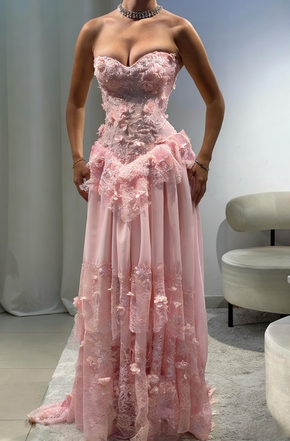 Fairy Strapless Sheath Lace Applique Long Prom Dresses, Yellow Formal Evening Dresses