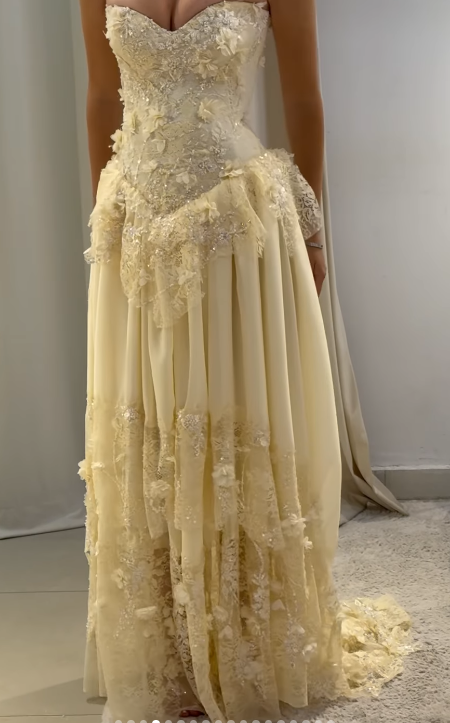 Fairy Strapless Sheath Lace Applique Long Prom Dresses, Yellow Formal Evening Dresses