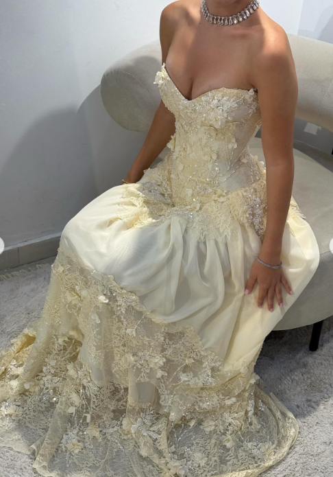 Fairy Strapless Sheath Lace Applique Long Prom Dresses, Yellow Formal Evening Dresses