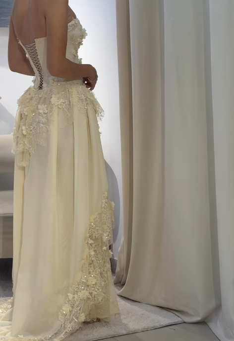 Fairy Strapless Sheath Lace Applique Long Prom Dresses, Yellow Formal Evening Dresses