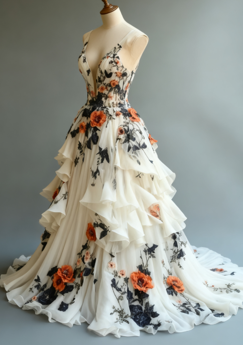 Fairytale A-line Wedding Dress Chiffon 3D Applique Evening Dress