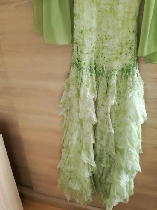 Fairytale Green Mermaid Vintage Party Dresses Sweetheart Chiffon Beaded Layed Prom Dresses