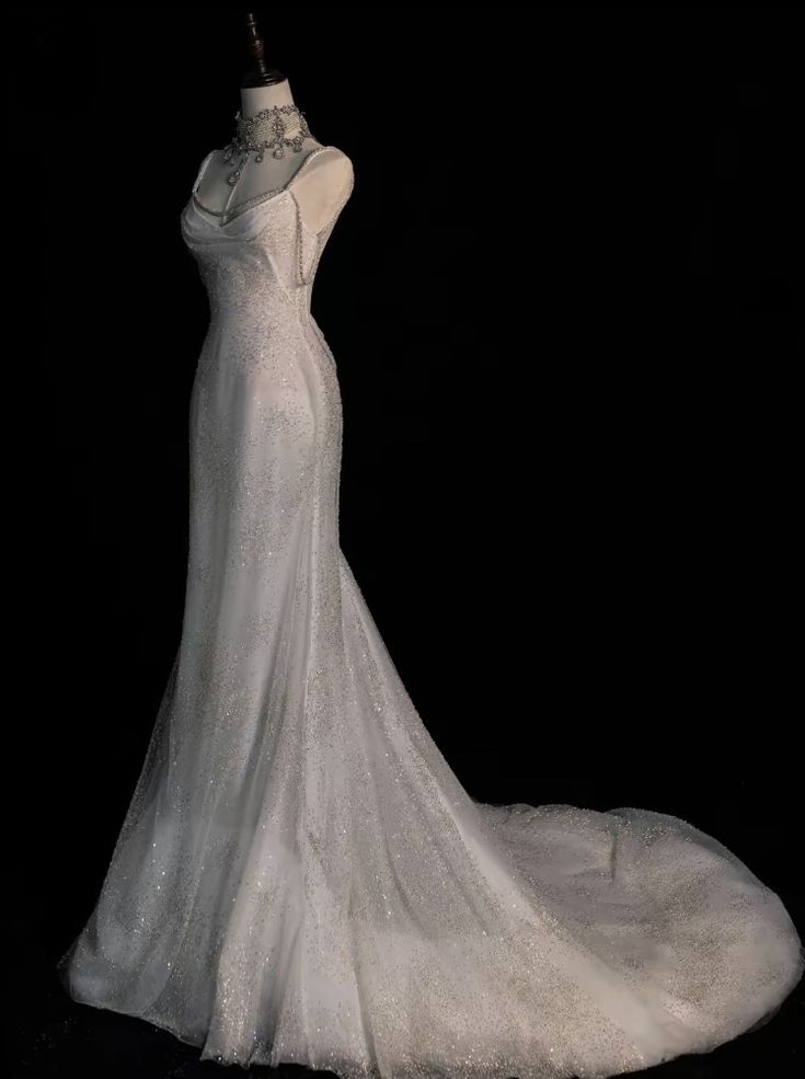 Fairytale Mermaid Spaghetti Straps Wedding Dresses Glittering Straps Backless Wedding Dress