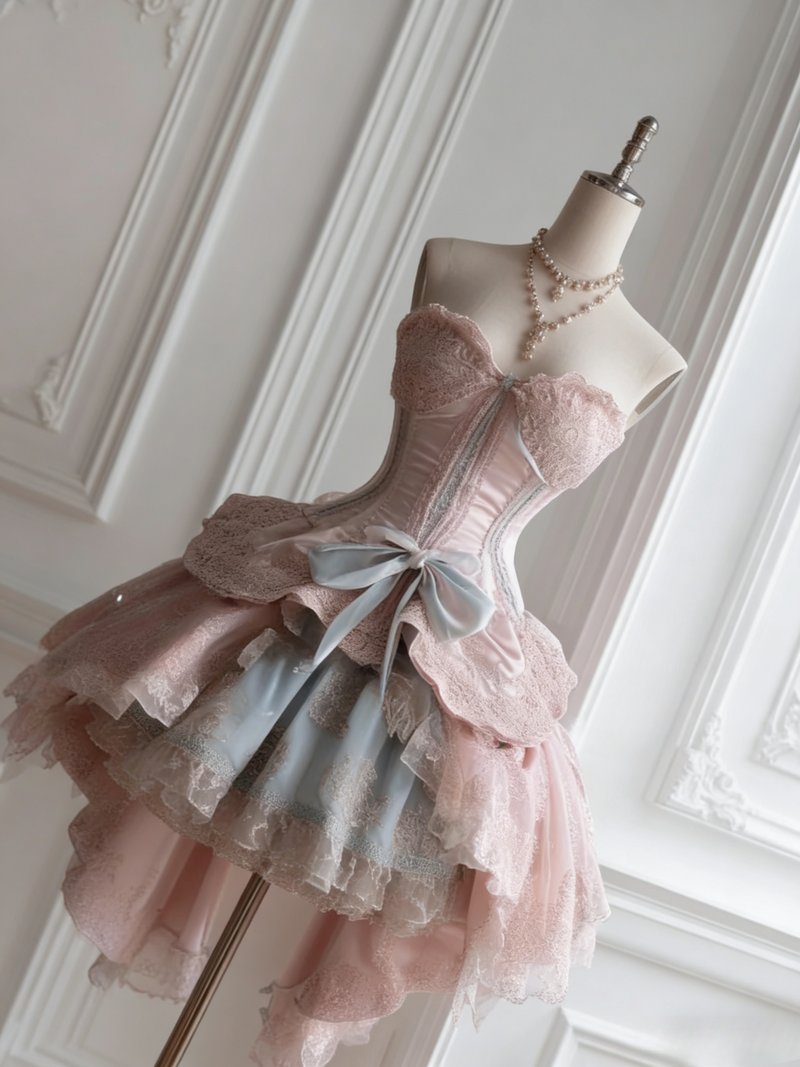 Fairytale Pink Sweetheart Neck A-Line Tulle Lace Lolita Prom Dresses Sweet Homecoming Dress