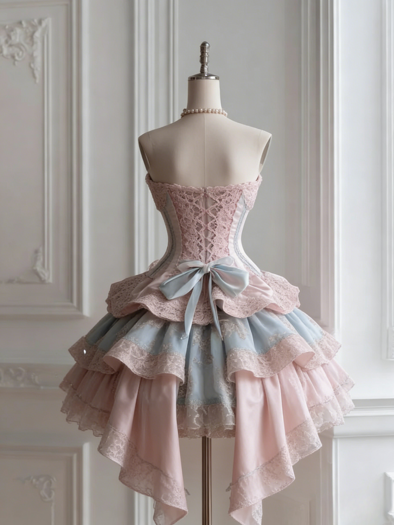 Fairytale Pink Sweetheart Neck A-Line Tulle Lace Lolita Prom Dresses Sweet Homecoming Dress