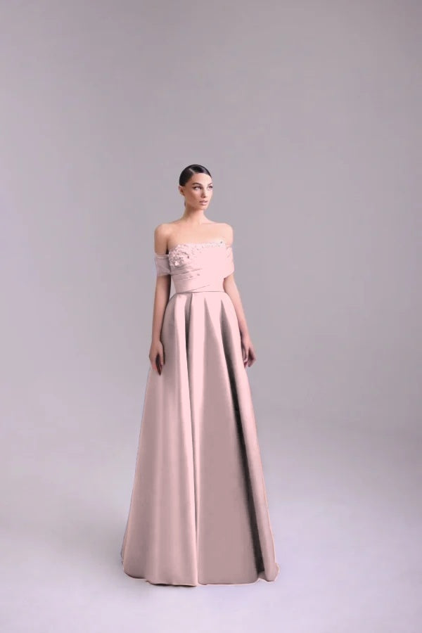Fashion Purple Off-the-Shoulder Prom Dress A-Line Pleated with Flower