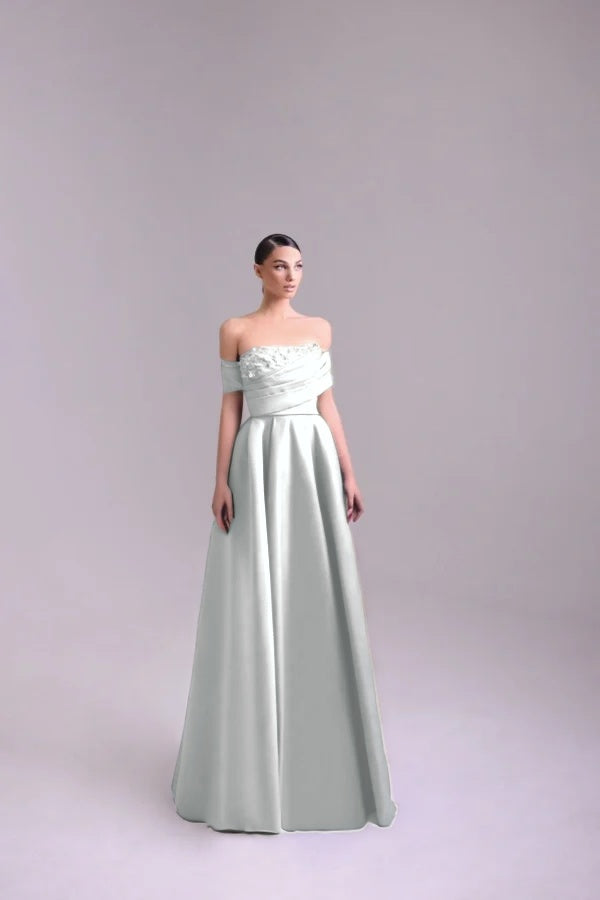Fashion Purple Off-the-Shoulder Prom Dress A-Line Pleated with Flower
