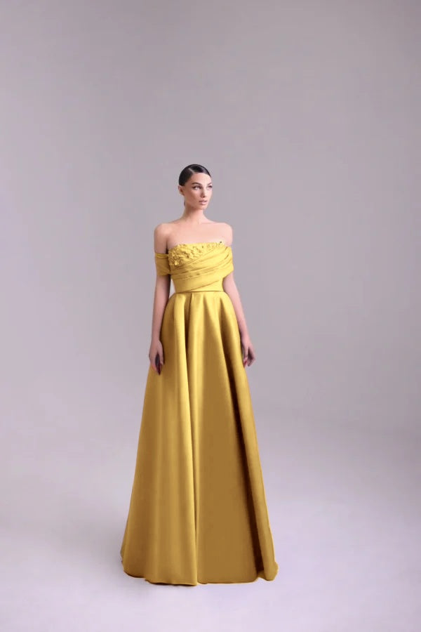 Fashion Purple Off-the-Shoulder Prom Dress A-Line Pleated with Flower