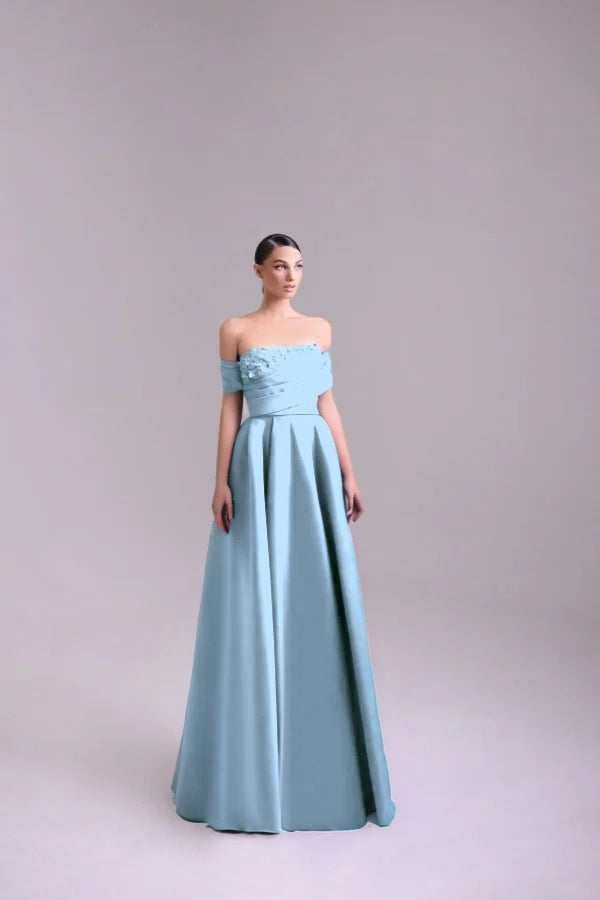 Fashion Purple Off-the-Shoulder Prom Dress A-Line Pleated with Flower
