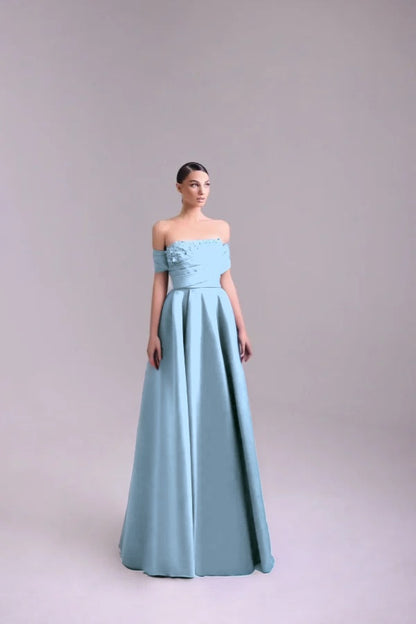 Fashion Purple Off-the-Shoulder Prom Dress A-Line Pleated with Flower