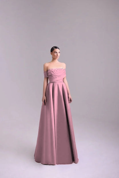 Fashion Purple Off-the-Shoulder Prom Dress A-Line Pleated with Flower
