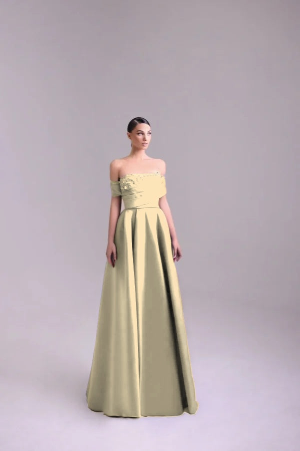 Fashion Purple Off-the-Shoulder Prom Dress A-Line Pleated with Flower