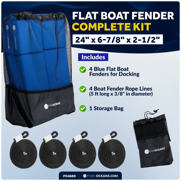 Flat Boat Fenders 24" x 6-7/8" x 2-1/2", Blue, 4-Pack - FO4680 - Five Oceans