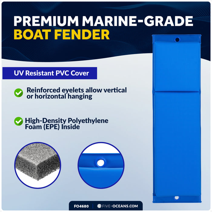 Flat Boat Fenders 24" x 6-7/8" x 2-1/2", Blue, 4-Pack - FO4680 - Five Oceans