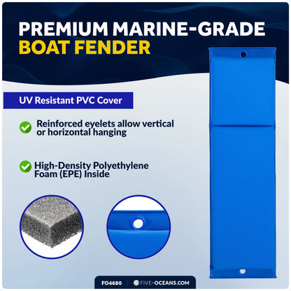 Flat Boat Fenders 24" x 6-7/8" x 2-1/2", Blue, 4-Pack - FO4680 - Five Oceans