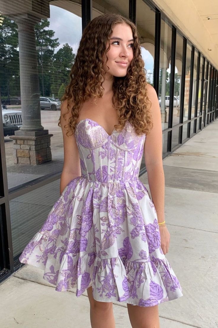 Floral Print A-Line Homecoming Dress