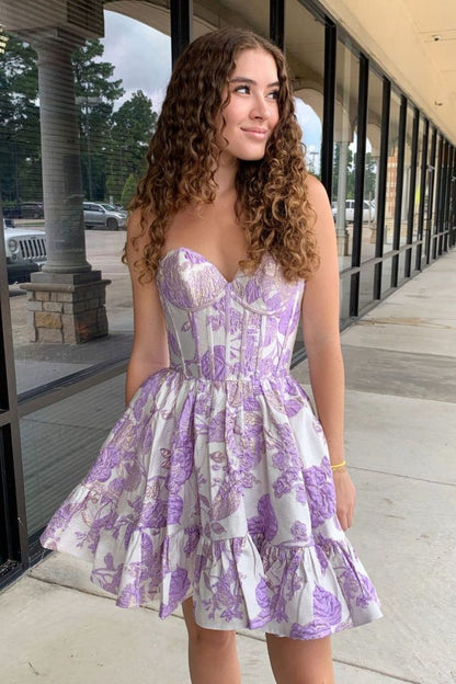 Floral Print A-Line Homecoming Dress