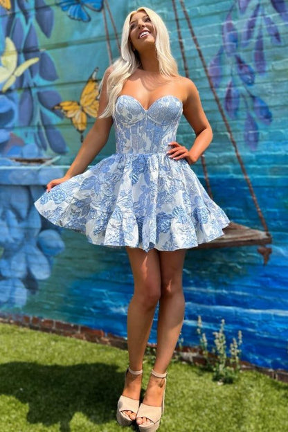 Floral Print A-Line Homecoming Dress