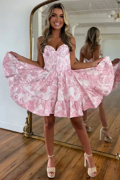 Floral Print A-Line Homecoming Dress