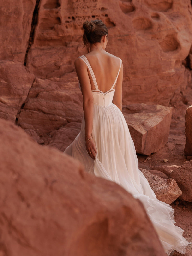 Flowy White Straps Prom Dress Sleeveless Backless with