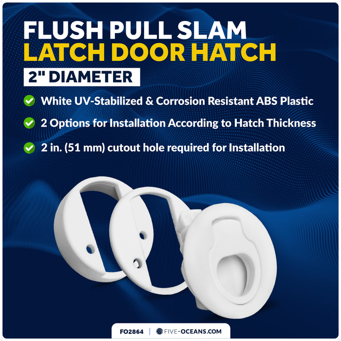 Flush Pull Slam Latch Door Hatch, 2" Dia., White - FO2864 - Five Oceans