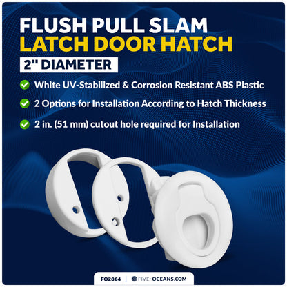 Flush Pull Slam Latch Door Hatch, 2" Dia., White - FO2864 - Five Oceans