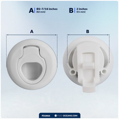 Flush Pull Slam Latch Door Hatch, 2" Dia., White - FO2864 - Five Oceans