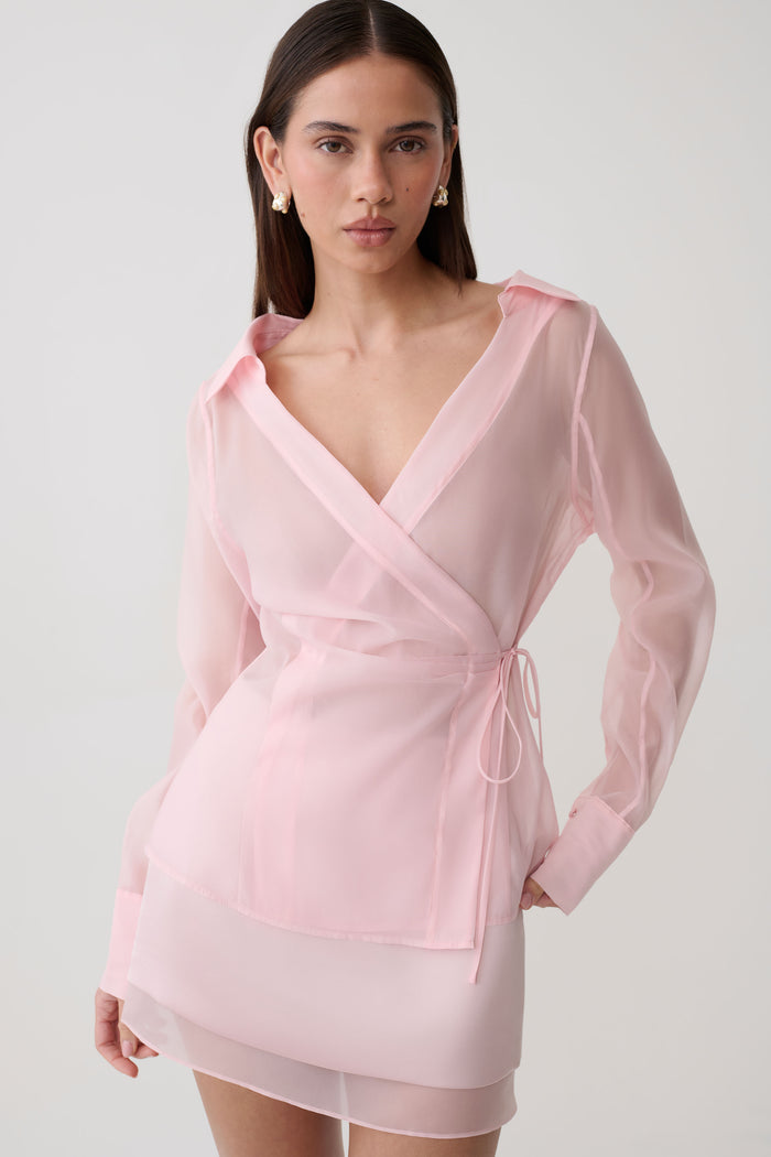 Frankie Organza Cross Over Shirt - Pale Pink