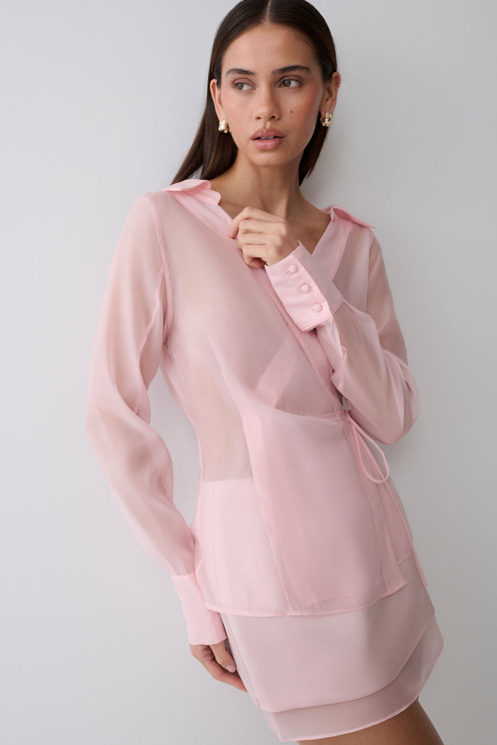 Frankie Organza Cross Over Shirt - Pale Pink