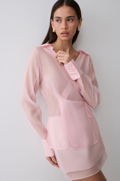 Frankie Organza Cross Over Shirt - Pale Pink
