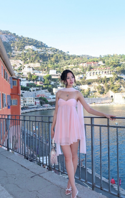 French Spaghetti Strap Sheath Short Prom Dresses Pink Birthday Dresses Pleated Homecoming Dresses