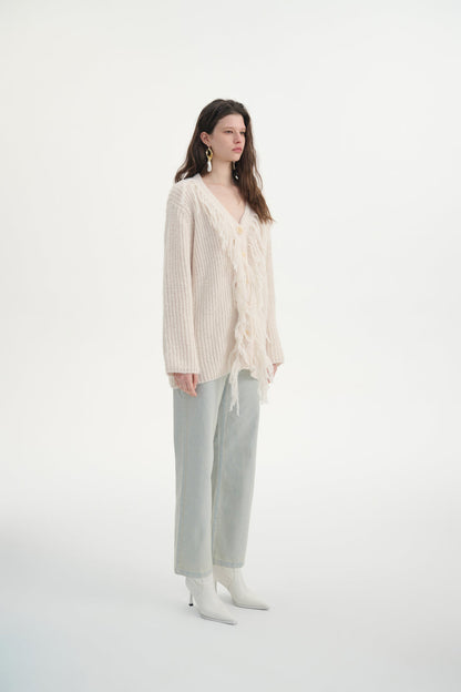 Fringed oversized cardigan