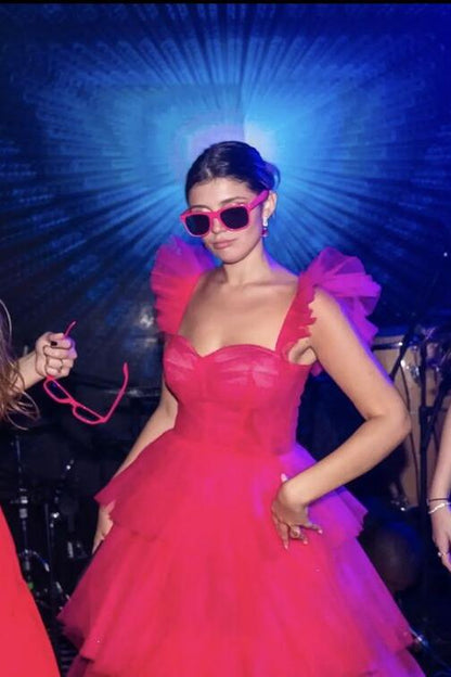 Fuchsia Tiered Ruffles Tulle Party Dress